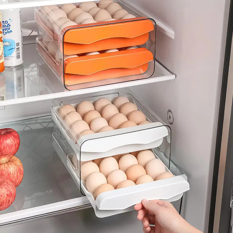 32 Grids Egg Tray Refrigerator Drawer Type Egg Storage Box Food Grade Crisper Plastic Kitchen Double Layer Egg Storage Box
