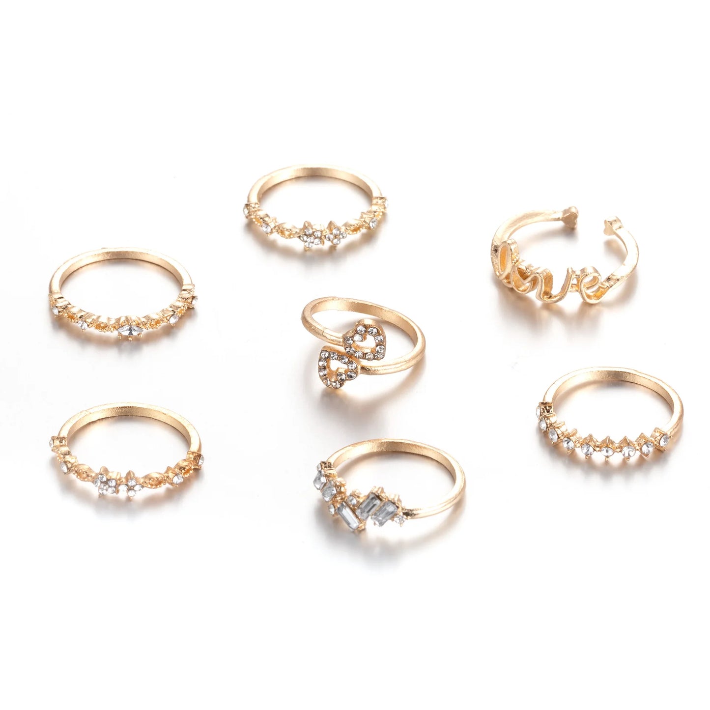 Yiwu DAICY Cheap Price Love Letter Ring Gold Diamond Heart Ring Set 7 Piece With Wholesale Women Ring Sets for Girls