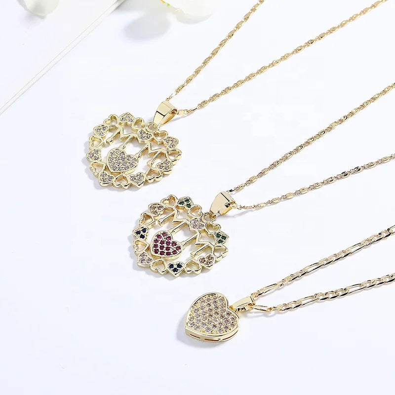 Romantic Heart Valentine'S Mother'S Day Gifts Necklace Wholesale 18K Gold Plated Zircon Fashion Jewelry for Women