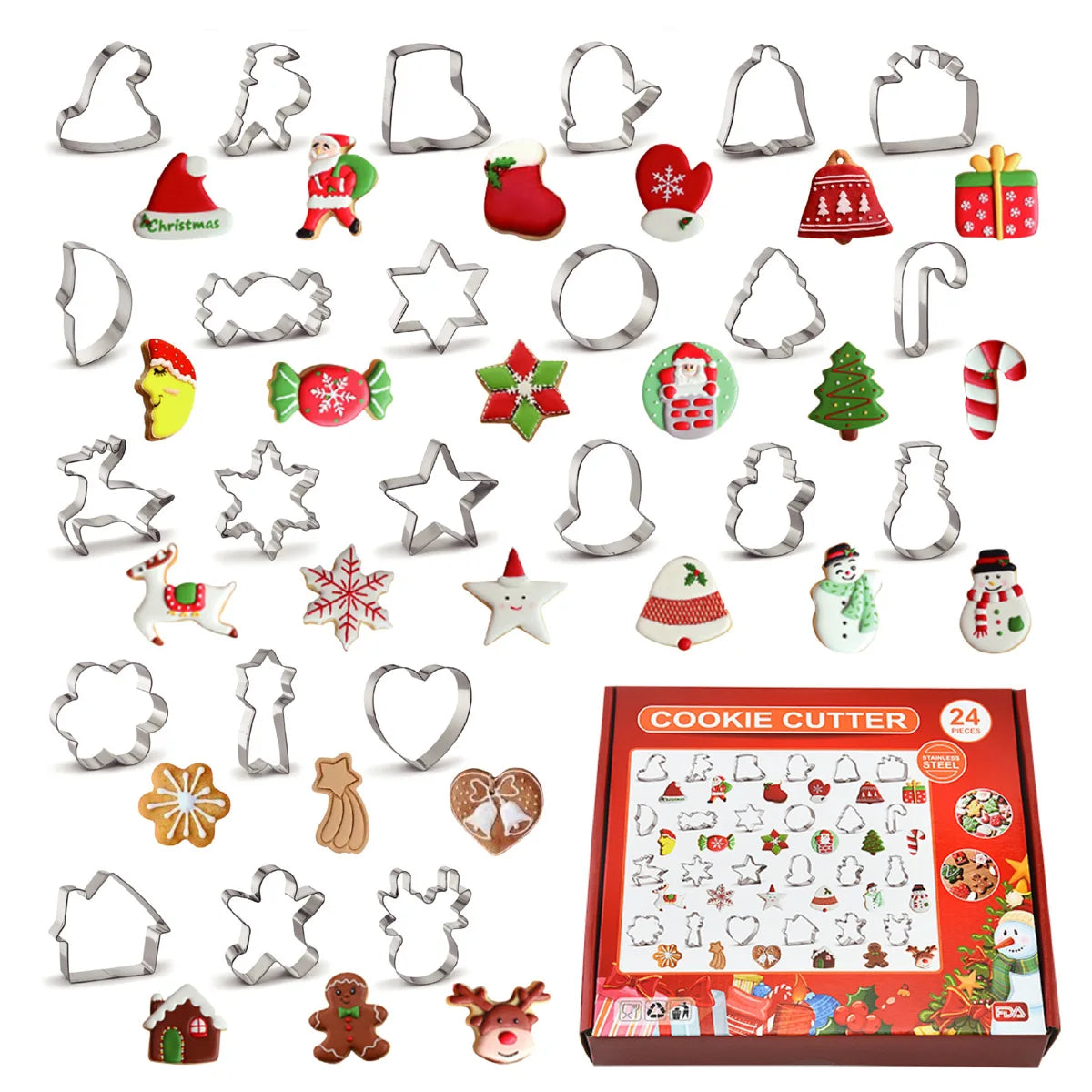 24Pcs Cookie Tools 430 Stainless Steel Christmas 3d Custom Cookie Cutter