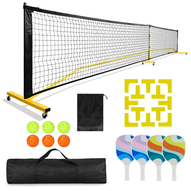 Outdoor Indoor Game Sport Entertainment Gym Removable Wheels Pickle Ball Wood Paddles Racket Playing Pickleball Training Net