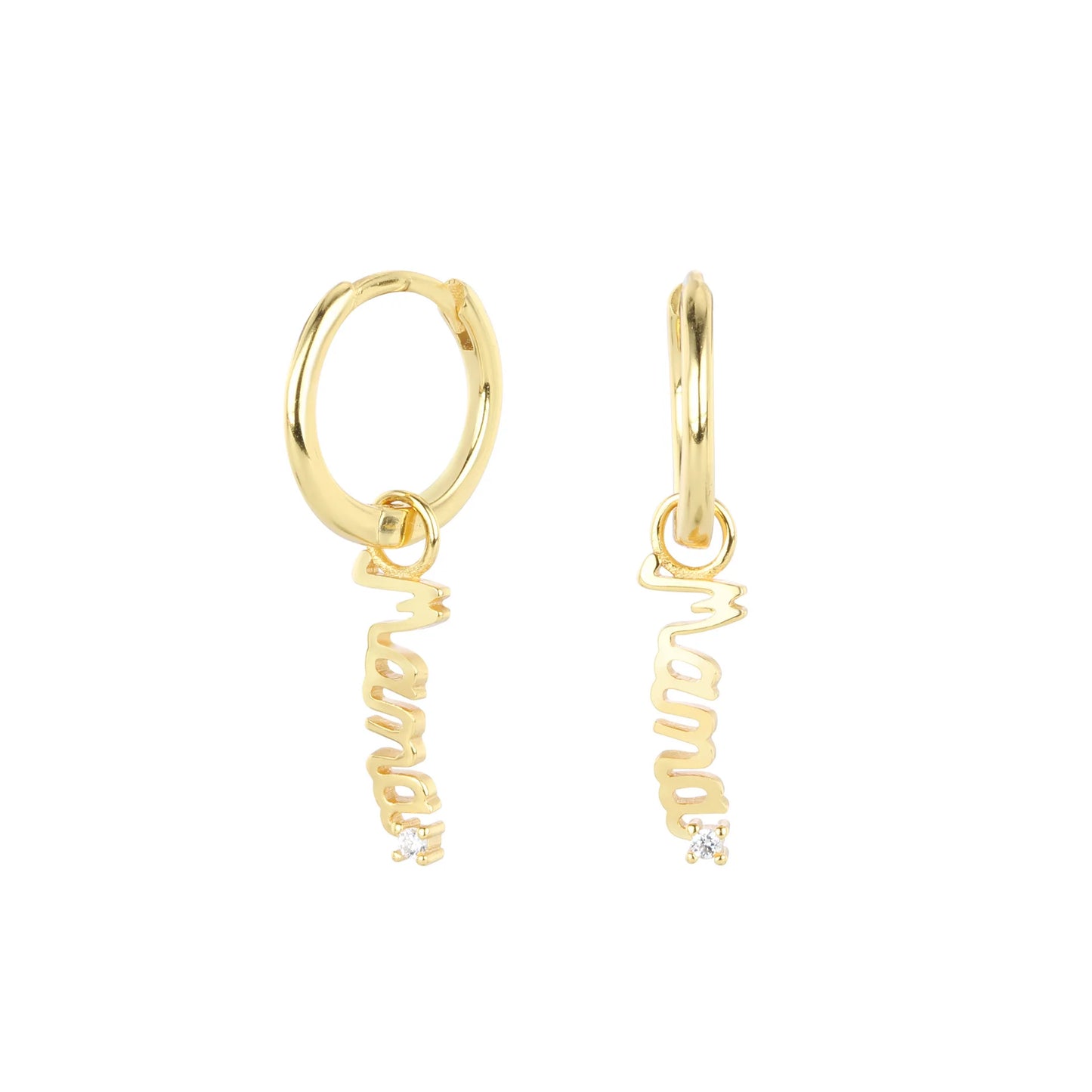 Fine 925 Silver Earrings Jewelry Gold Plated Sterling Silver Mama Earrings  Plain Hoop Earrings Mother's Day Jewelry Gift Wom