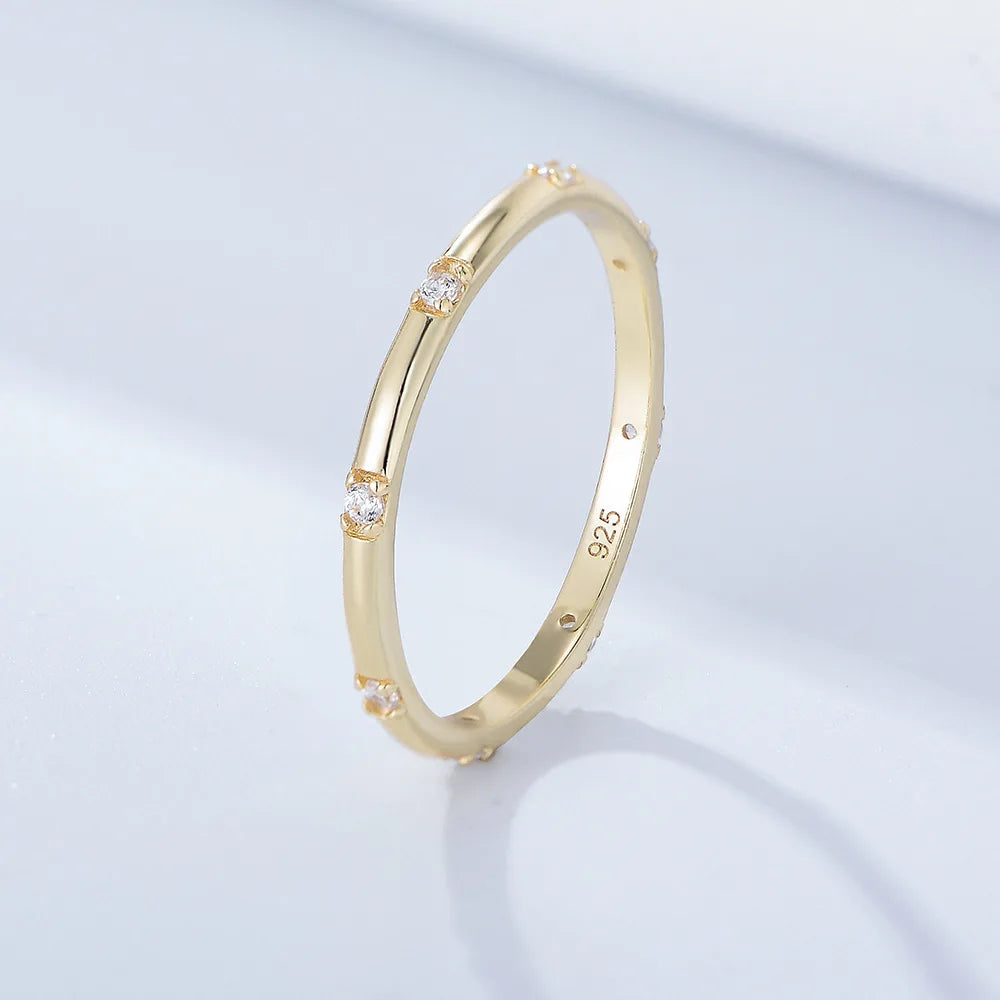 Fashion Jewelry 925 Sterling Silver Couple Ring Multiple Colored Small Round Zircon Thin Gold Plated Wedding Rings for Women