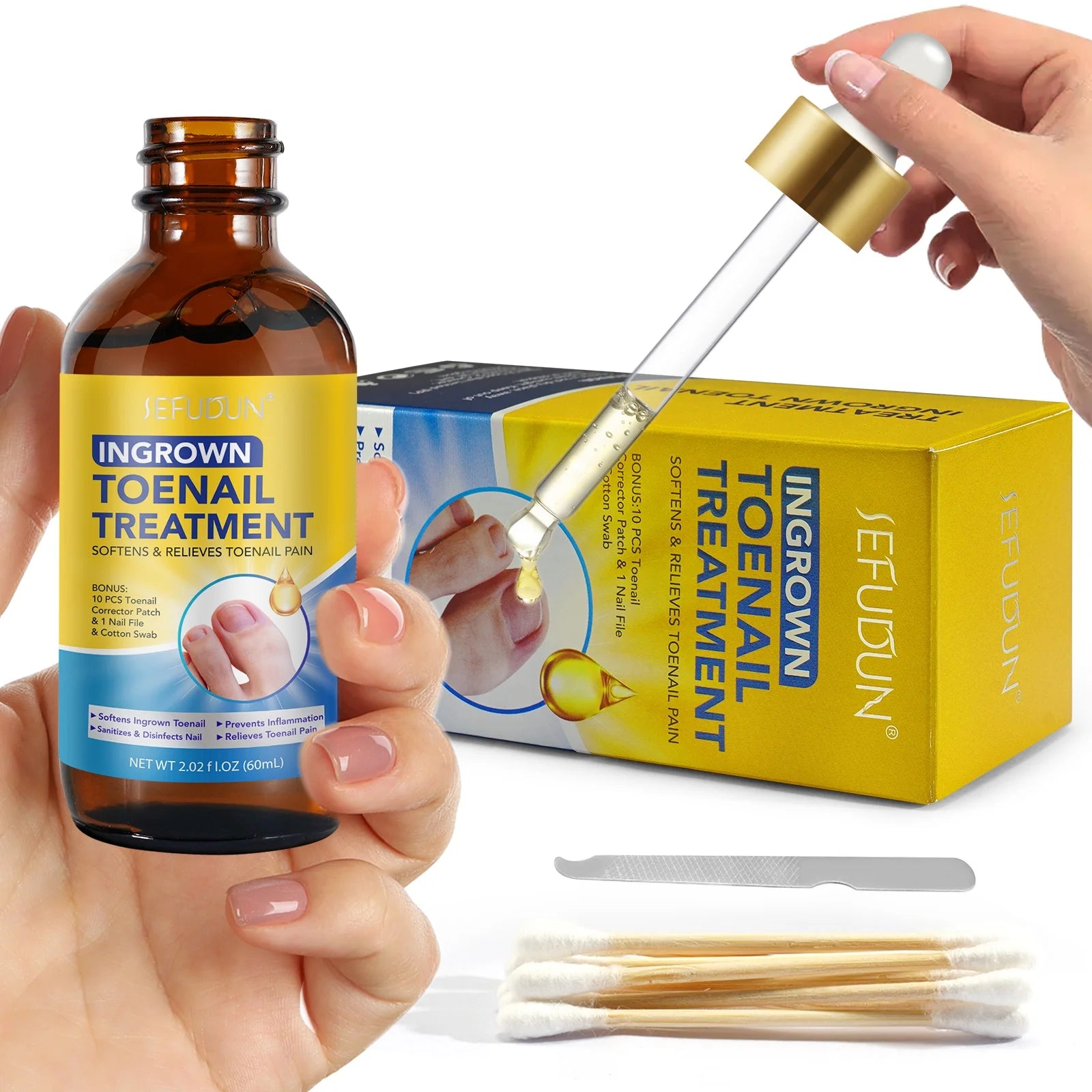 SEFUDUN Ingrown Toenail Care Nail Correction Patch Removal Anti Paronychia Relief Oil Ingrown Toenail Treatment Set