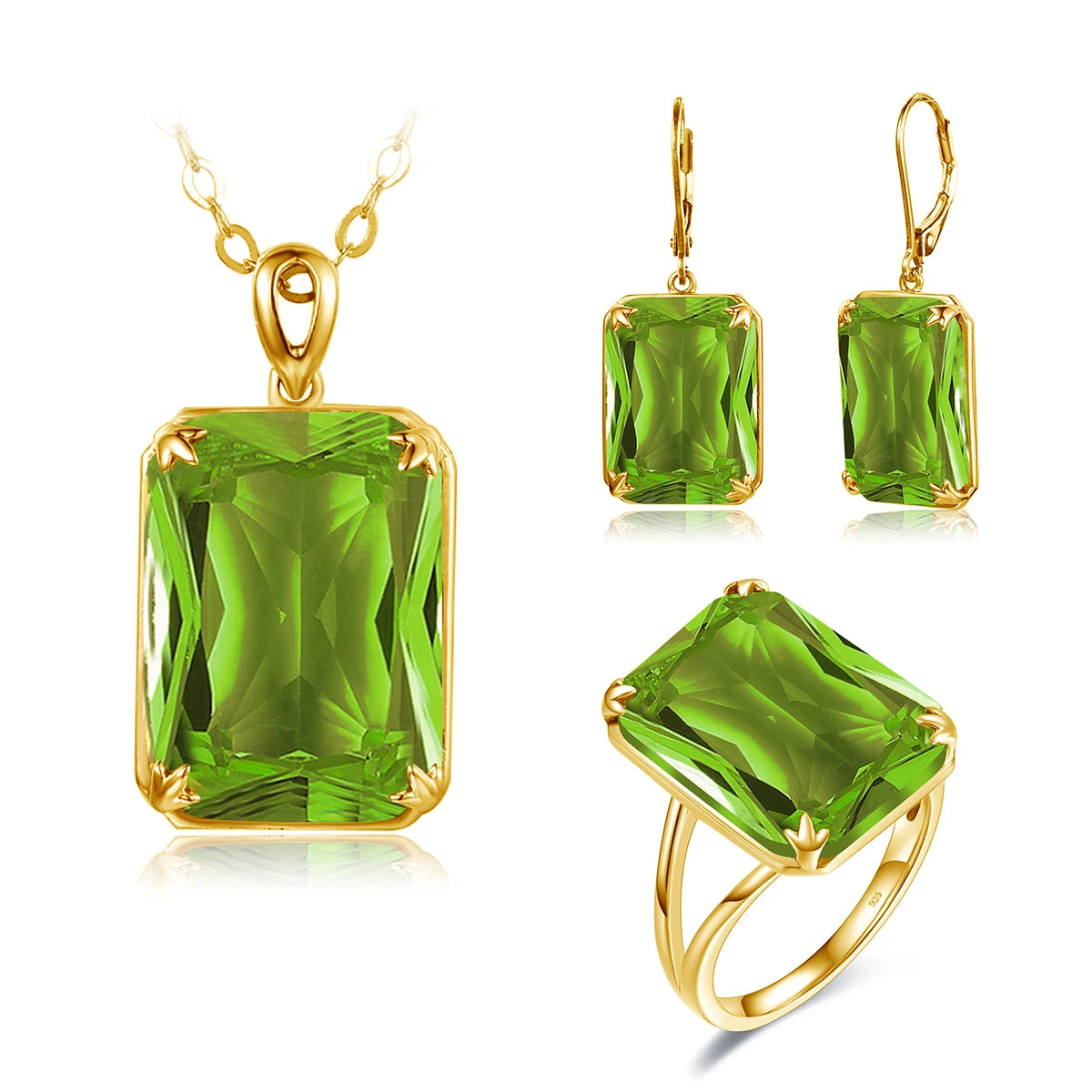 Vintage Victorian Women Peridot Green Gem Wedding Jewel Wholesale Manufacturer 925 Silver Gold Plated Costume Jewelry Set