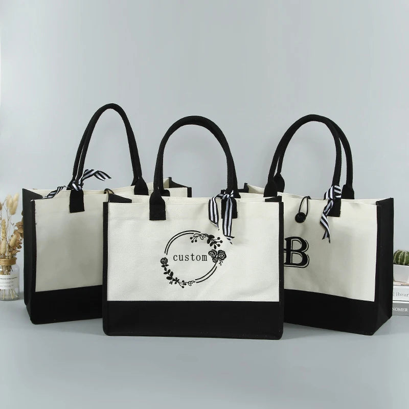 Women's Splice Plain Waterproof Canvas Tote Bags With Custom Printed logo