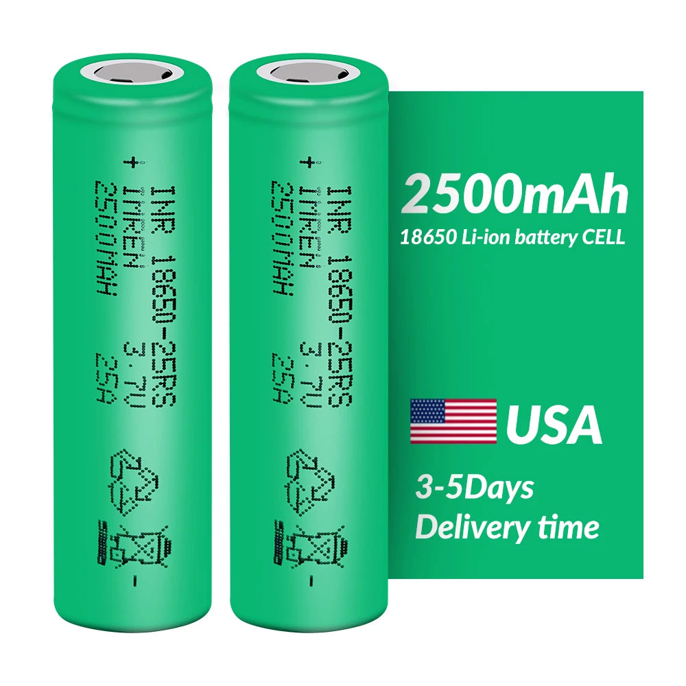 A Grade Inr18650 25r 2500mah 3.7v Power Tool 2500 Rechargeable Battery for Golf Carts