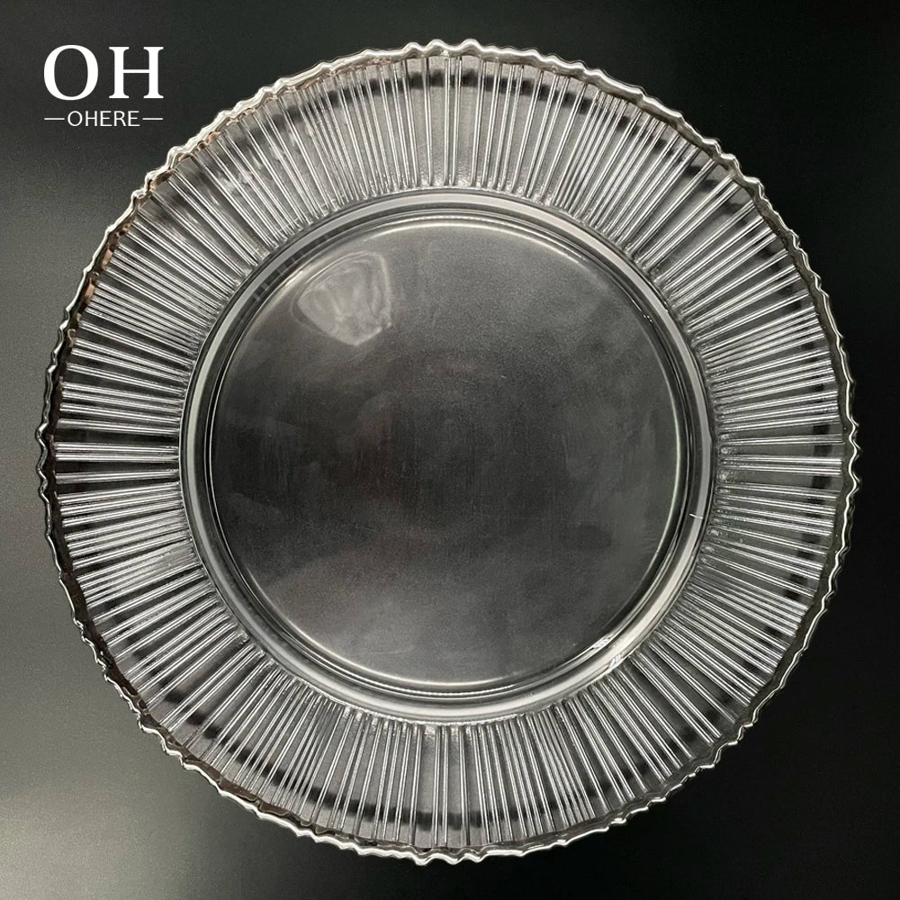Luxury Eco-Friendly Transparent Durable Glass Wedding Charger Plate with Minimalist Style for Events & Rentals