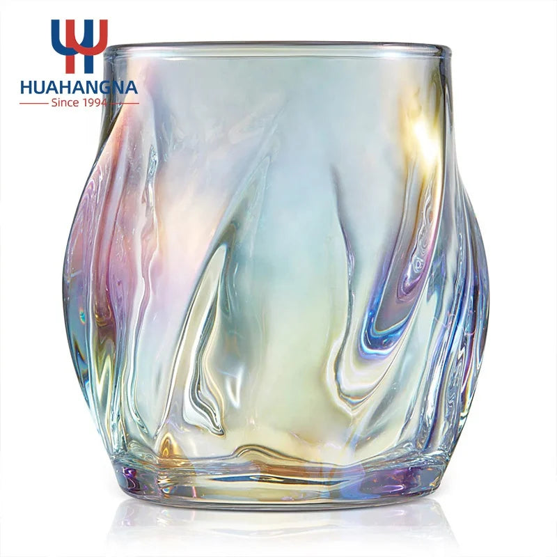 8.5 oz Creative Colored Twisted Old Fashioned Crystal Tumbler Transparent Rock Whiskey Cocktail Tequila Rum Tasting Set Carto