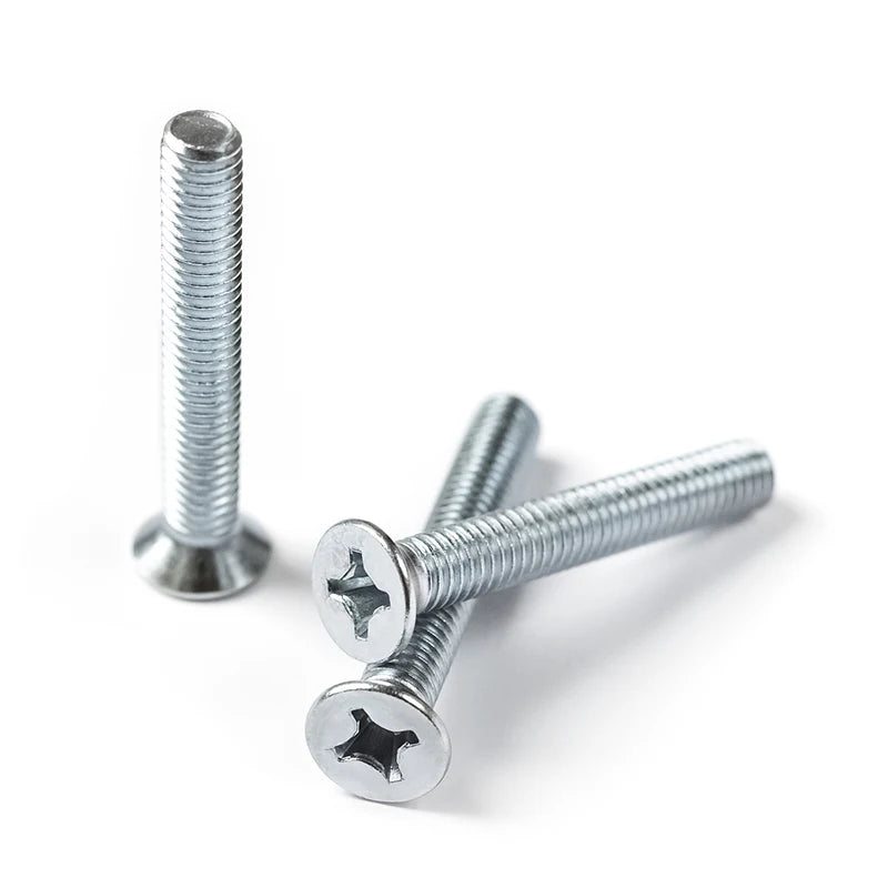 Customised Metric M1-M12 Zinc Nickel Plated Countersunk Flat Head Machine Thread Screws with Cross Recess Philip Drive