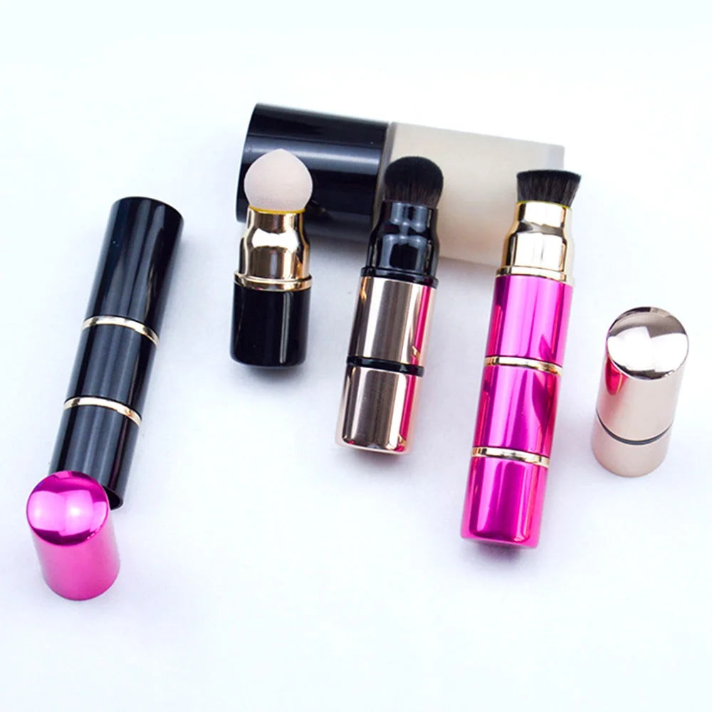 DIAS Portable Private Label Soft Sponge Blending Metal Handle Travel Size Mini 3-in-1Synthetic Foundation Powder Makeup Brush