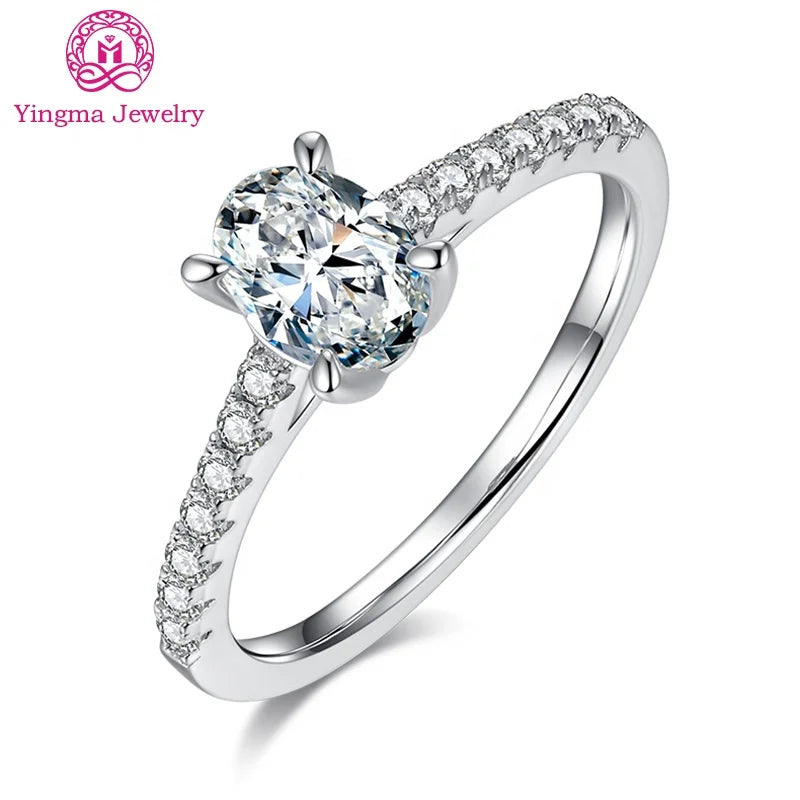 Manufacturers Yingma Mossanite Wedding Band Ring1ct 5*7 mm Oval Shape 925 Silver Moissanite Rings for Girls