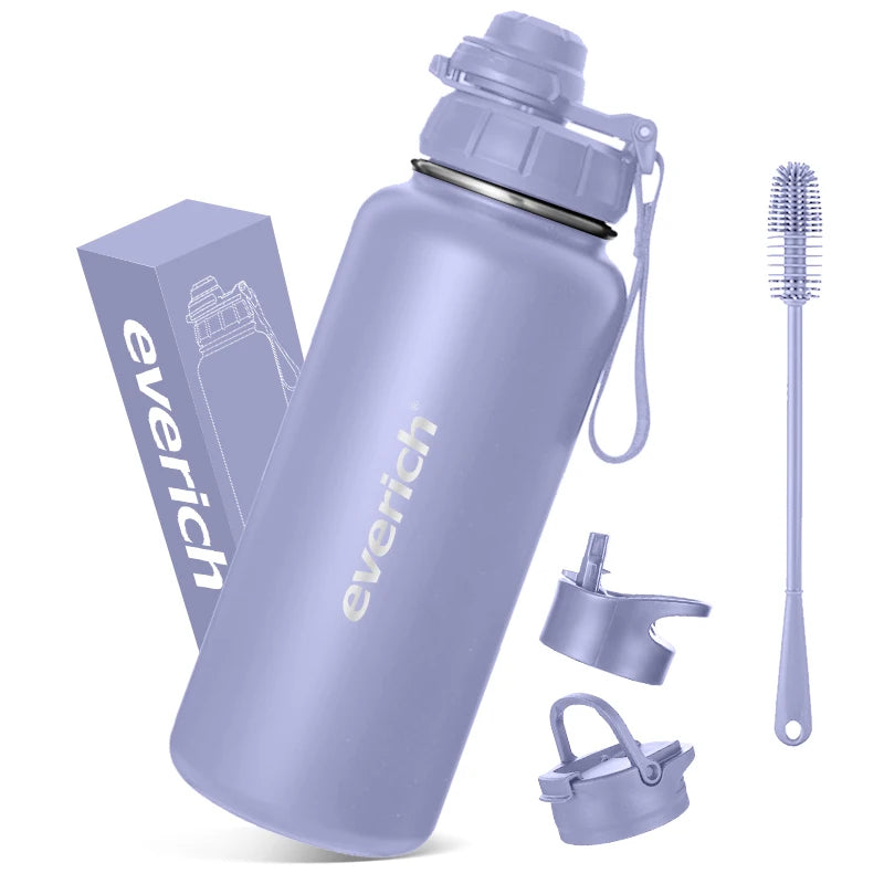 Everich32oz Double Walled 304 Stainless Steel Vacuum Insulated Water Bottles Camping Water Bottle With Different Design Lid