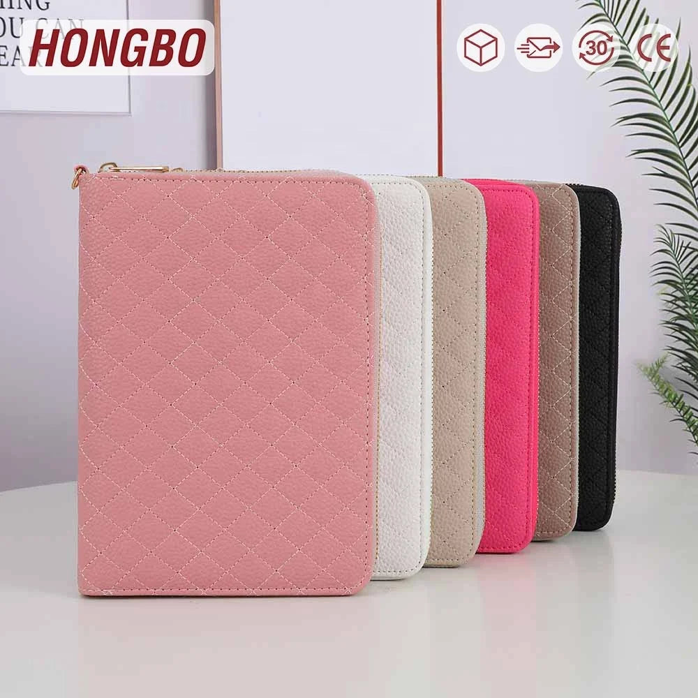 Hongbo Best Selling A6 Quilted Pebble Leather Zippy Binder Wallet Customizable Agenda Planner with Folder Shape Budgeting Too