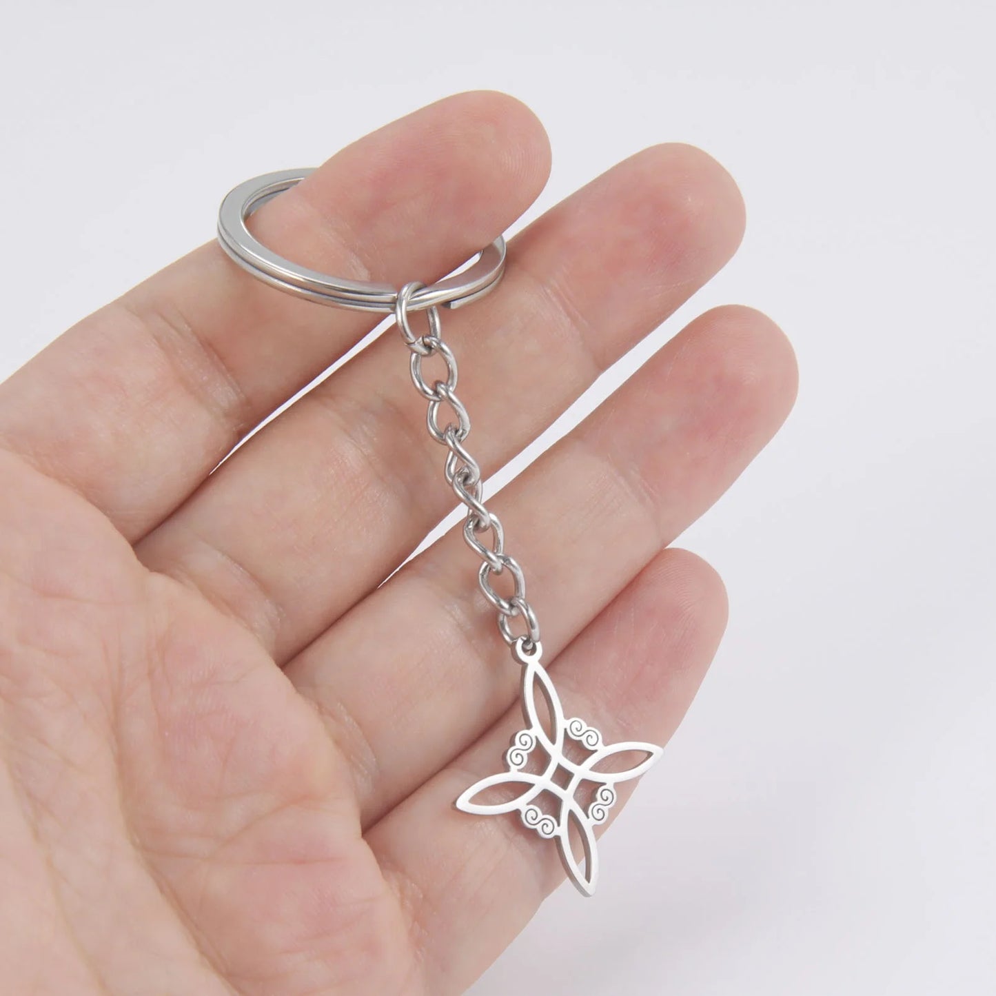 Trendy Witch Knot Keychain Women Men Stainless Steel Pendant Lucky Amulet Keyring Jewelry Gift Bag Accessories New