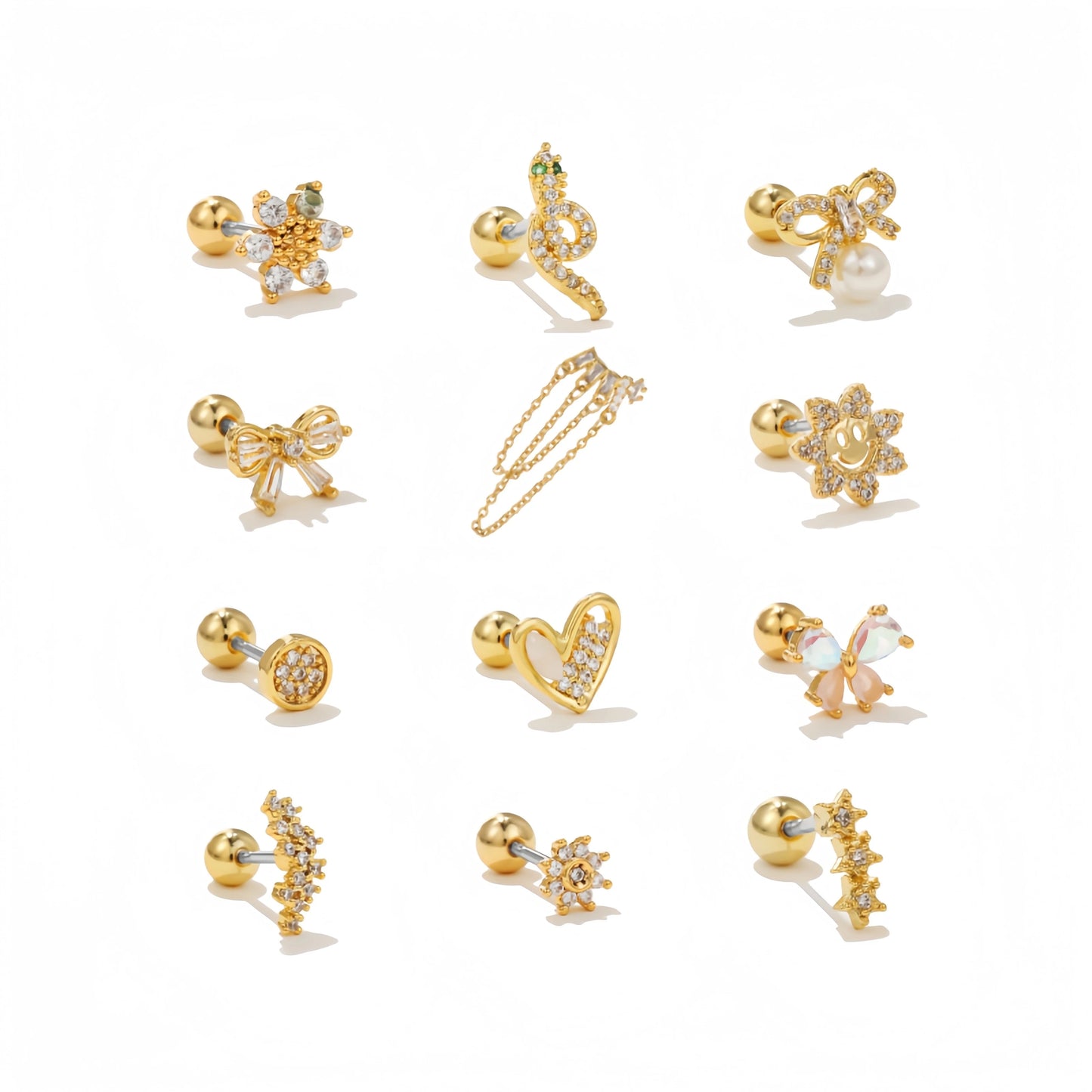 ZUOLA Wholesale Piercing Jewelry Gold Plated Brass Ear Bone Stud High-Quality Exquisite Twist Ball Ear Studs Labret Nose Ring