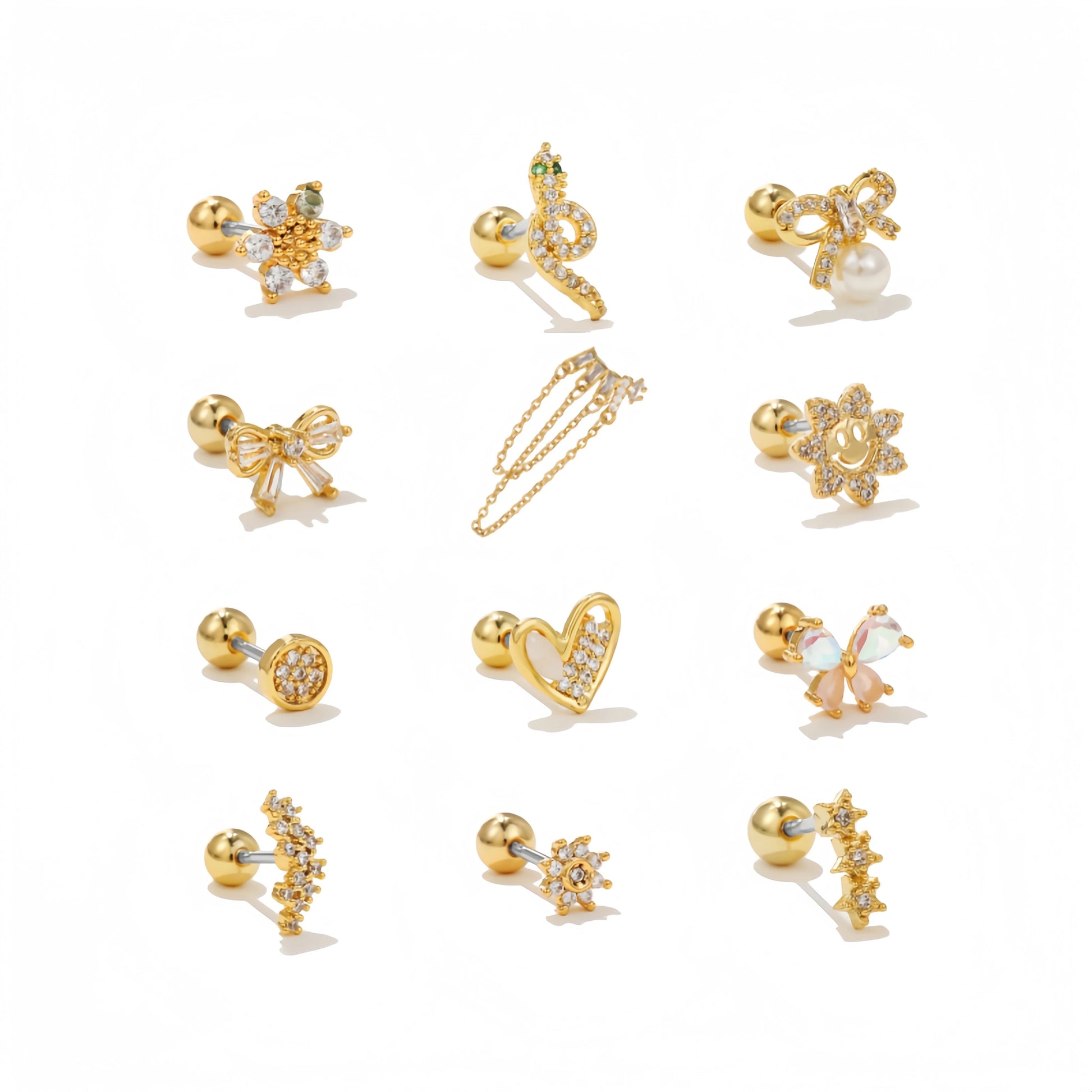 ZUOLA Wholesale Piercing Jewelry Gold Plated Brass Ear Bone Stud High-Quality Exquisite Twist Ball Ear Studs Labret Nose Ring