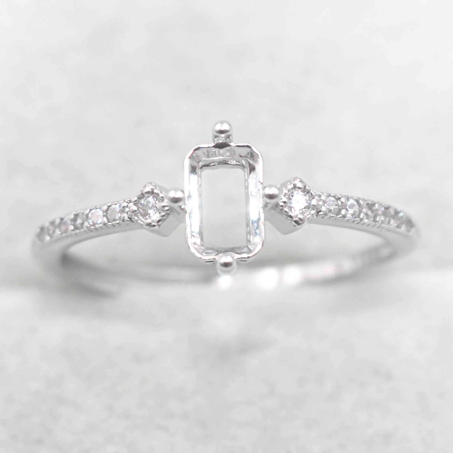Sterling Silver 4*6mm Semi Mount Ring Square Shape Empty Frame Blank Claws Setting S925 Base Without Center Stone for Inlay D