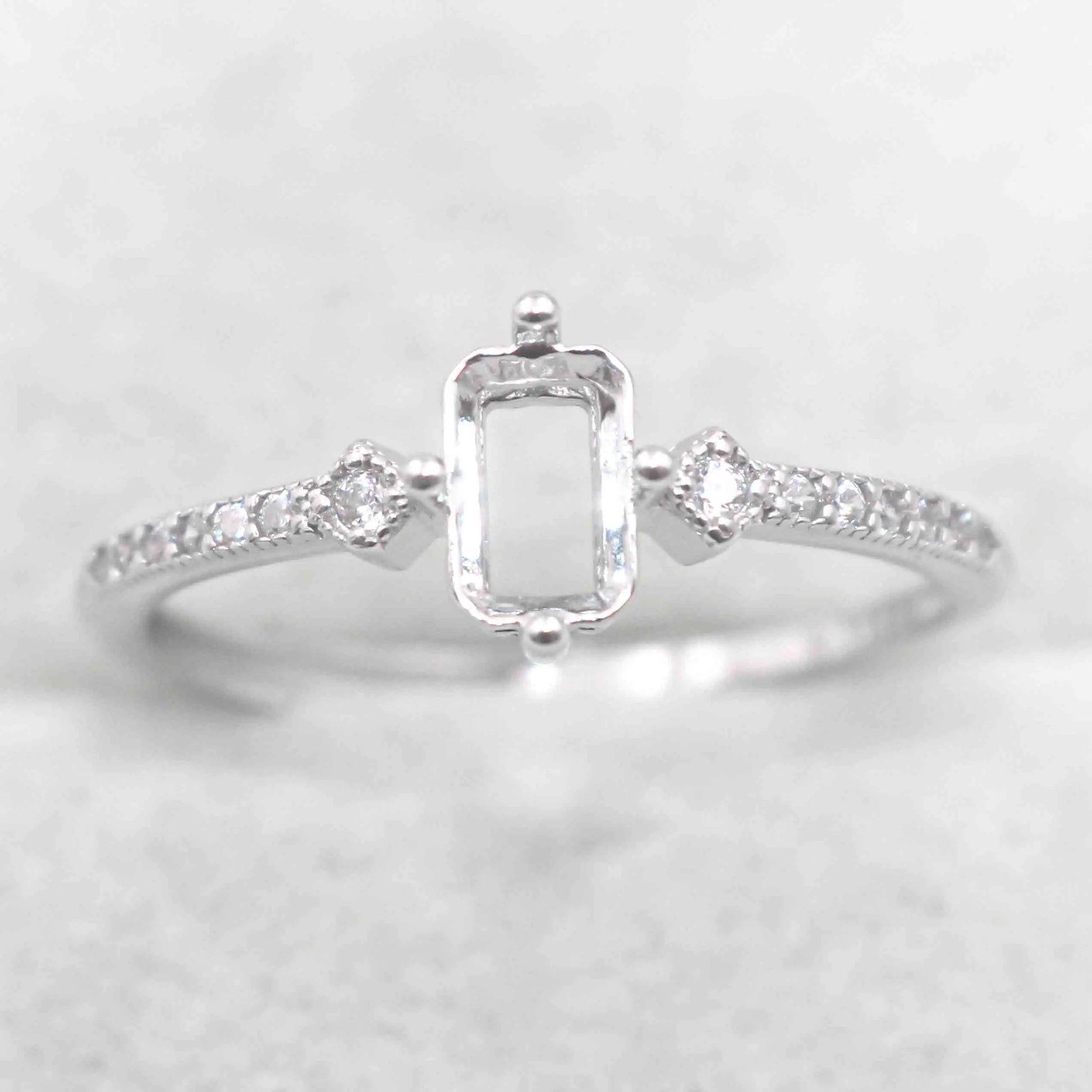 Sterling Silver 4*6mm Semi Mount Ring Square Shape Empty Frame Blank Claws Setting S925 Base Without Center Stone for Inlay D