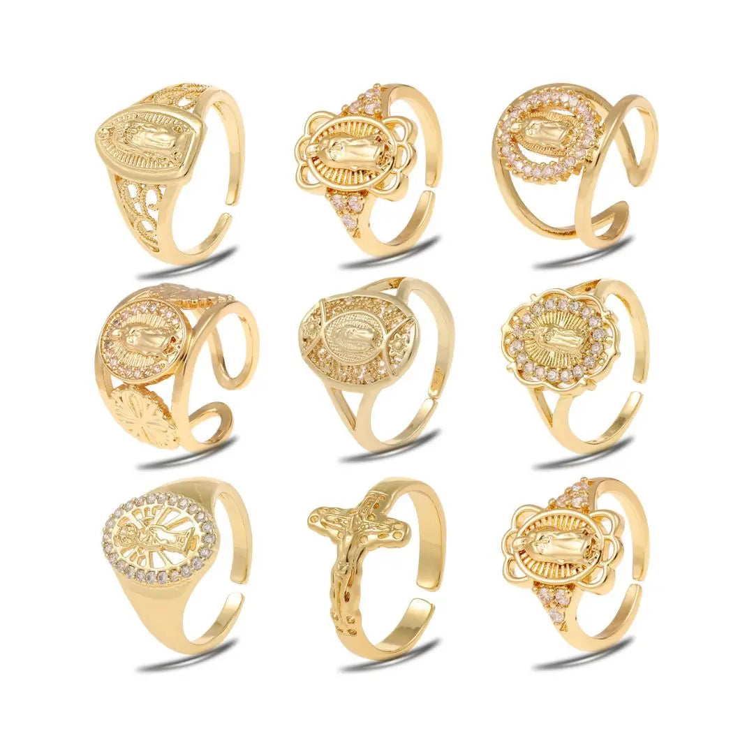 Religious Brass 18k Gold Filled Virgin Mary Ring Gold Plated Filled Ring Adjustable Copper Zircon Virgin Mary Ring With Diamo