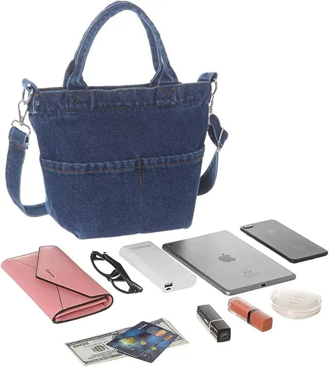 Denim Portable Travel Tote Bag for Women with 10oz Cotton Fabric