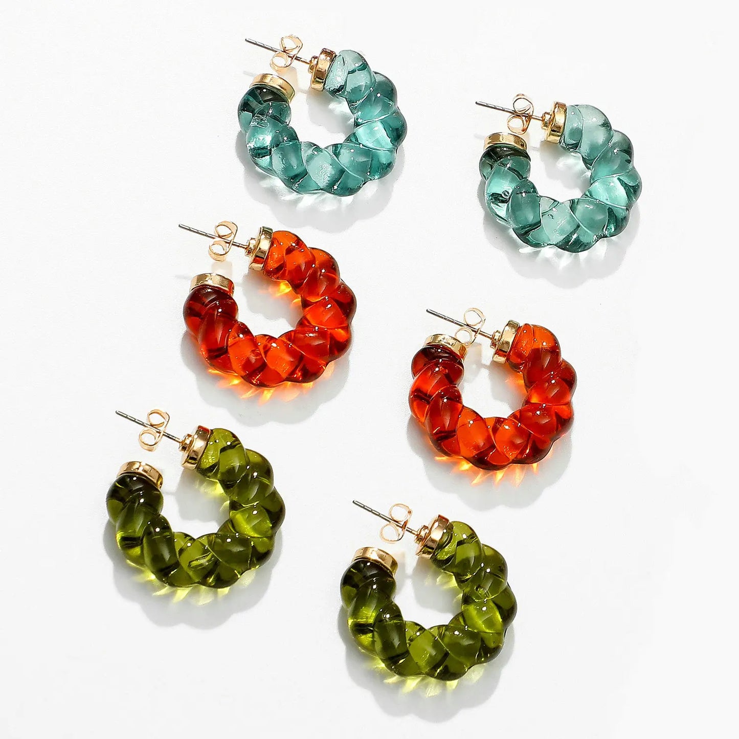 Fashion Cute Twist Gold Plated Resin Acrylic Chunky Hoop Earrings for Women Wedding Engagement Gift Jewelry