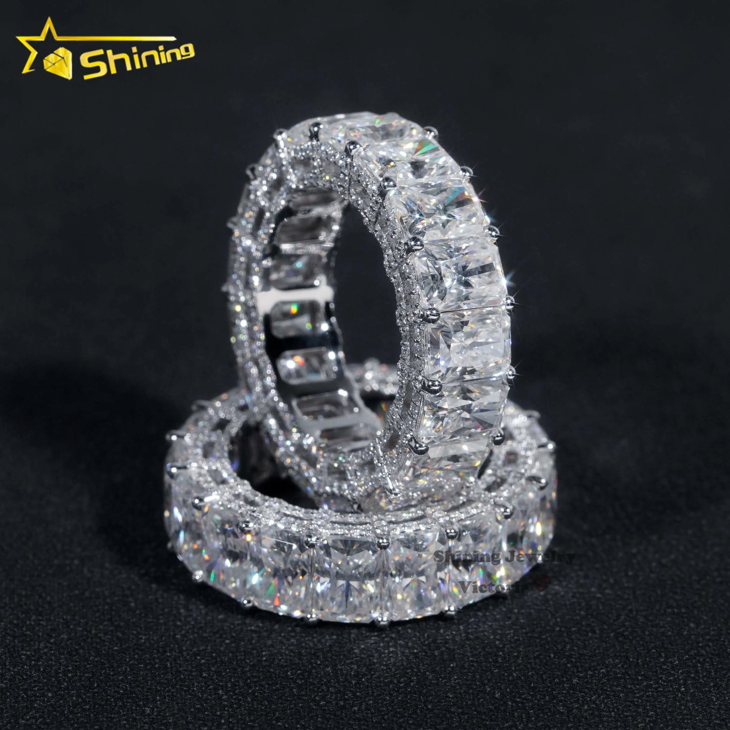 10K 14K 18K Real Gold Ring Wedding Band Full Eternity Lab Grown VVS Moissanite Diamond 925 Jewelry Engagement Eternity Band R