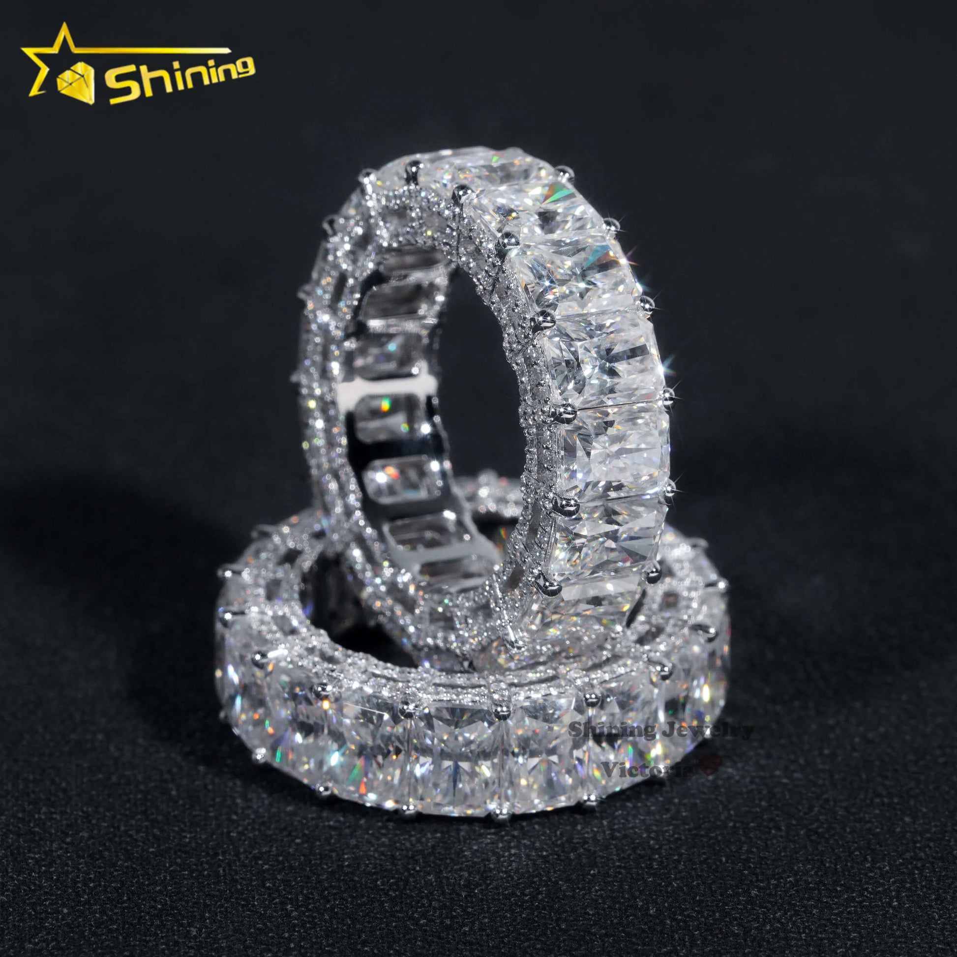 10K 14K 18K Real Gold Ring Wedding Band Full Eternity Lab Grown VVS Moissanite Diamond 925 Jewelry Engagement Eternity Band R