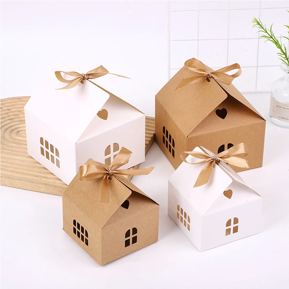 Ribbon House Paper Box Gift Cookie Sweet Favor Packaging Boxes for Eid Ramadan Business Festive Xmas Party Decor