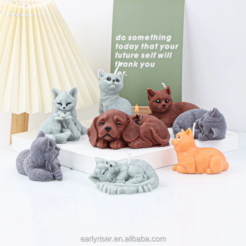 Early Riser Pet Cat Candle Silicone Mold Dog Diy Sleeping fox Candle Mold Drop Glue Gypsum Sugar Mold