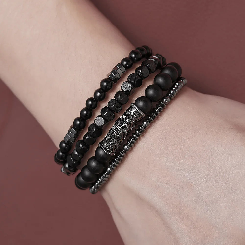 Set of 4 Men's Fashion Bracelets Cute Style Gold Natural Black Gallstone Copper Zircon Bead Main Material Pearl Anniversaries