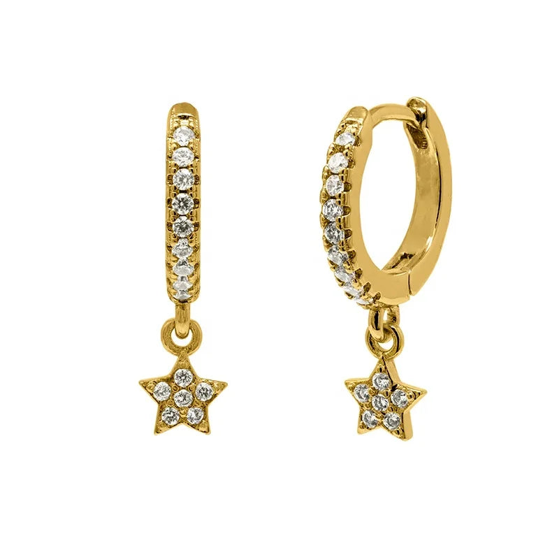 Milskye Custom Fashion Jewelry for Women 18k Gold & Rhodium Plated 925 Sterling Silver Zircon Moon Stars Hoop Earrings for Pa