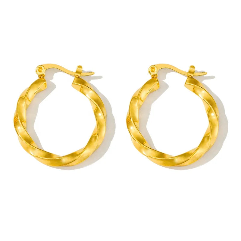 COOL Wholesale 18K Gold Plated Stainless Steel PVD Gold Plated Jewelry Tarnish Free Twist Hoops Huggie Earrings