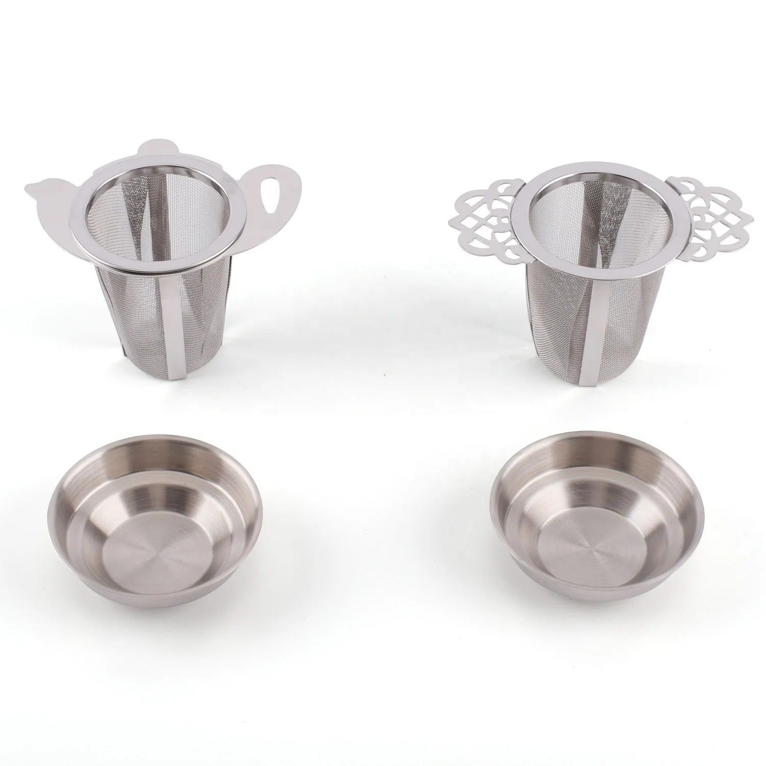 New Design Teapot Shape Handle Stainless Steel Tea Basket With Saucer
