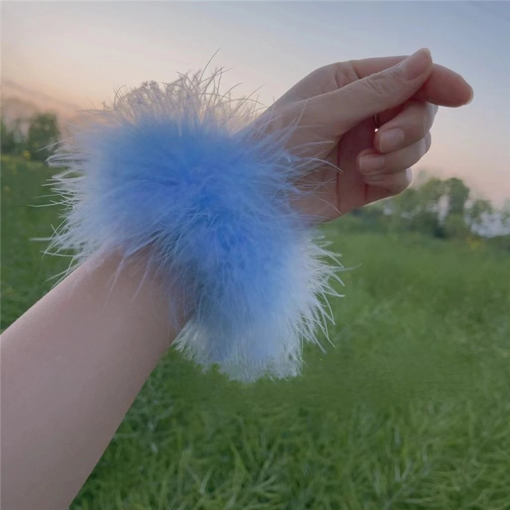 Real Turkey Ostrich Feather Clap Bracelets Fashion Slap Band Ostrich Feather Fur Cuffs