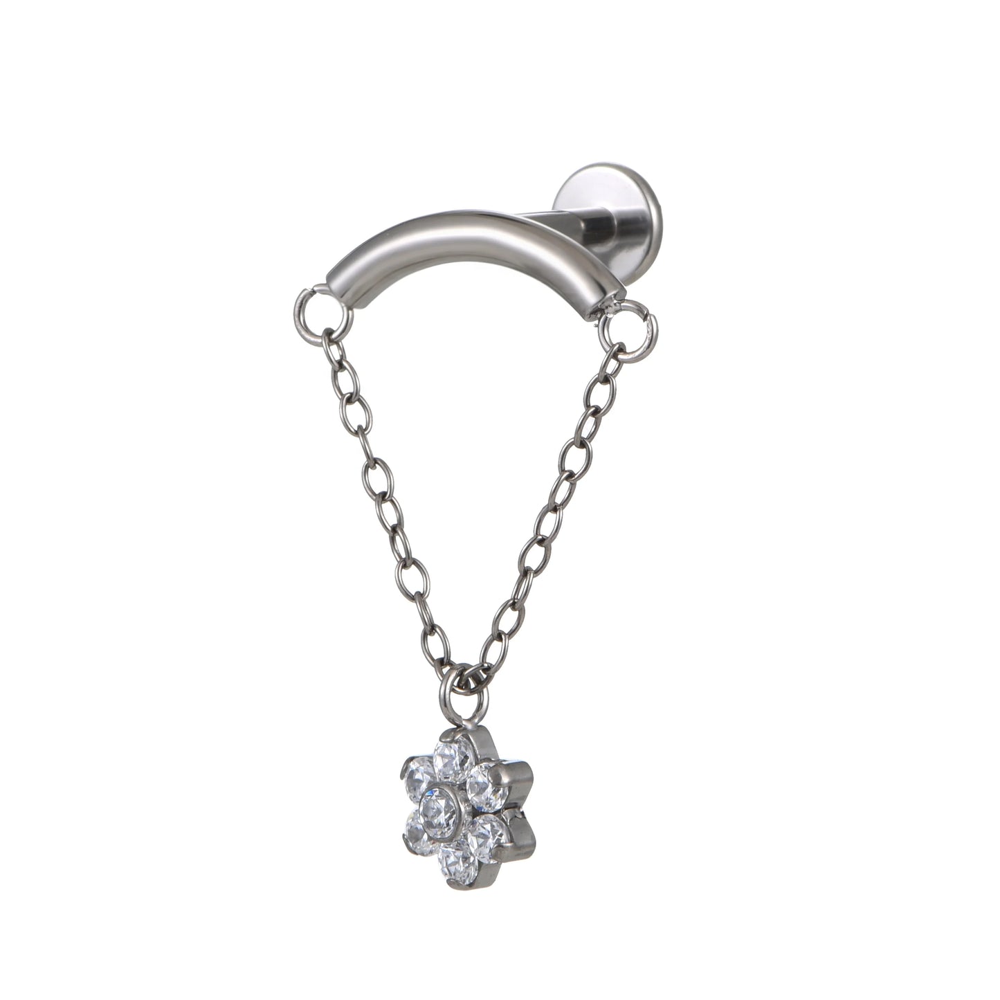 Fuxuan ASTM F136 Titanium Curved Bar with Flower Dangle Internally Threaded Labret Titanium Body Jewelry