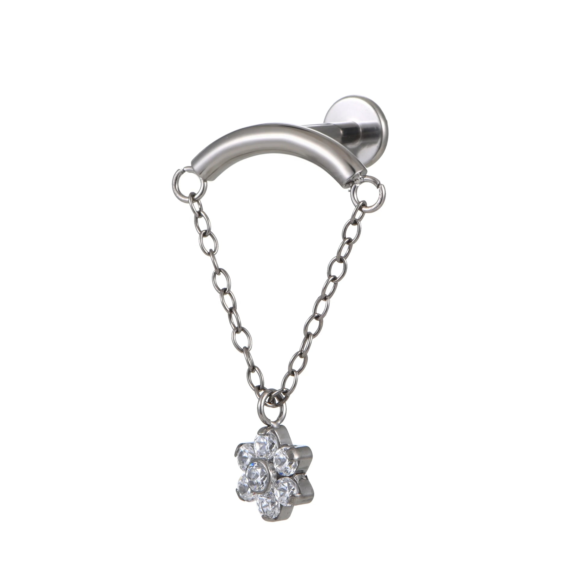 Fuxuan ASTM F136 Titanium Curved Bar with Flower Dangle Internally Threaded Labret Titanium Body Jewelry