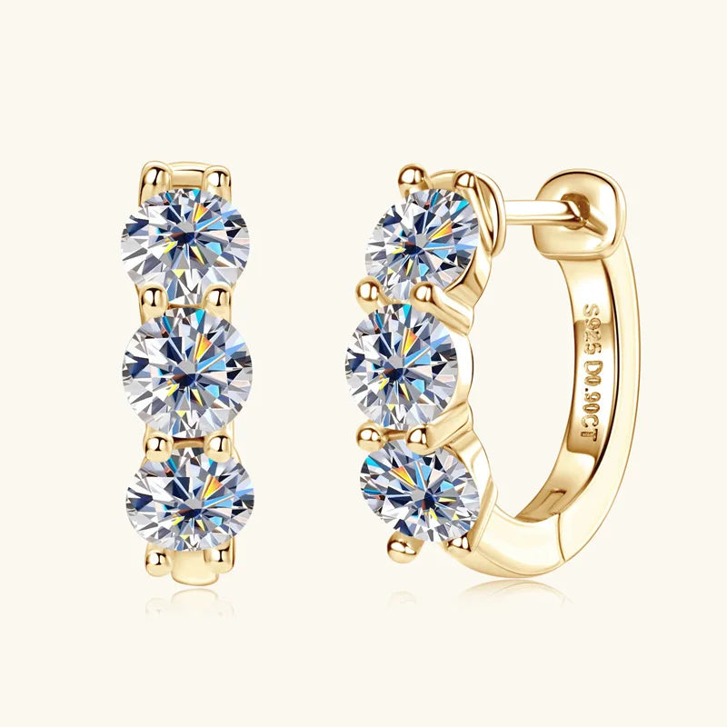Fashion Grade D Moissanite Earrings 925 Sterling Silver Gold Plated Moissanite Hoop Earrings