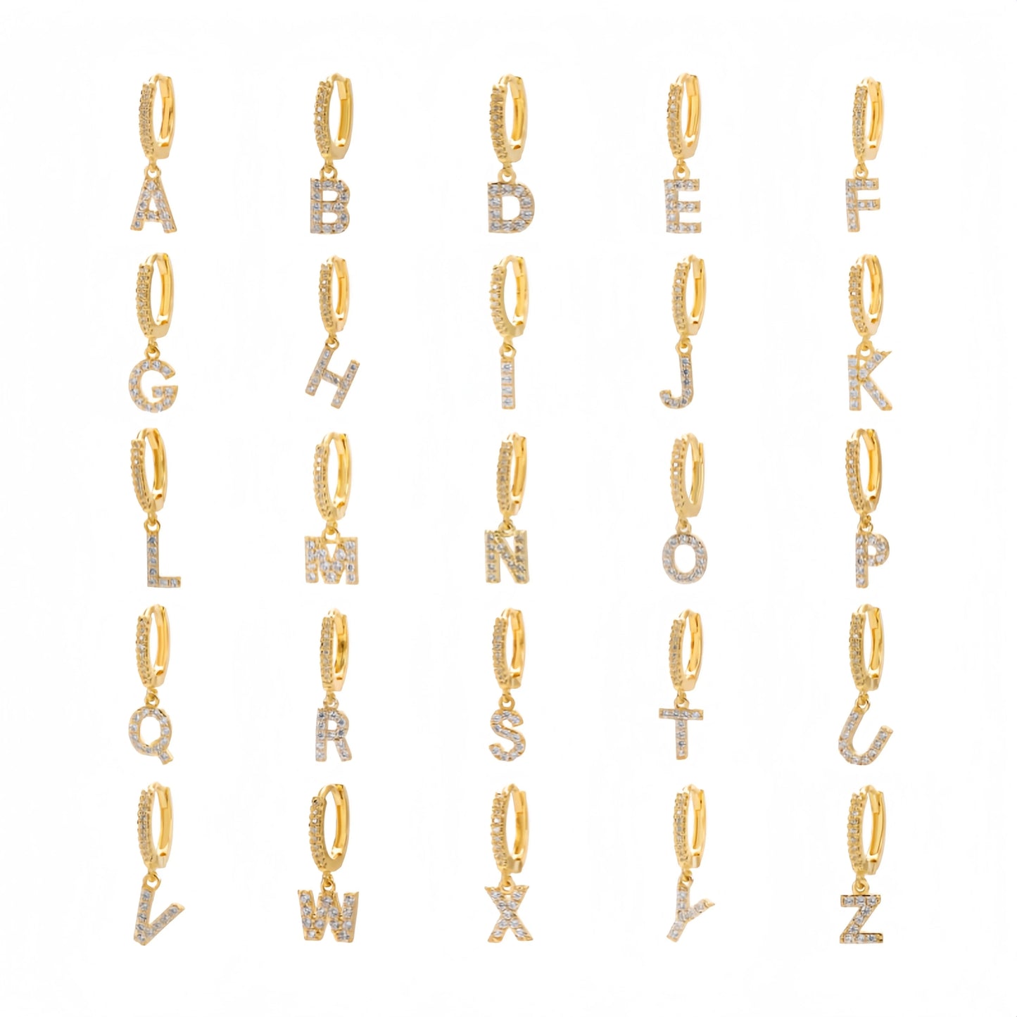 26 English Letter Ear Cuff Pendant Inlaid Zircon 18K Gold Plated Brass Jewelry Dainty Initial Alphabet Earrings for Women