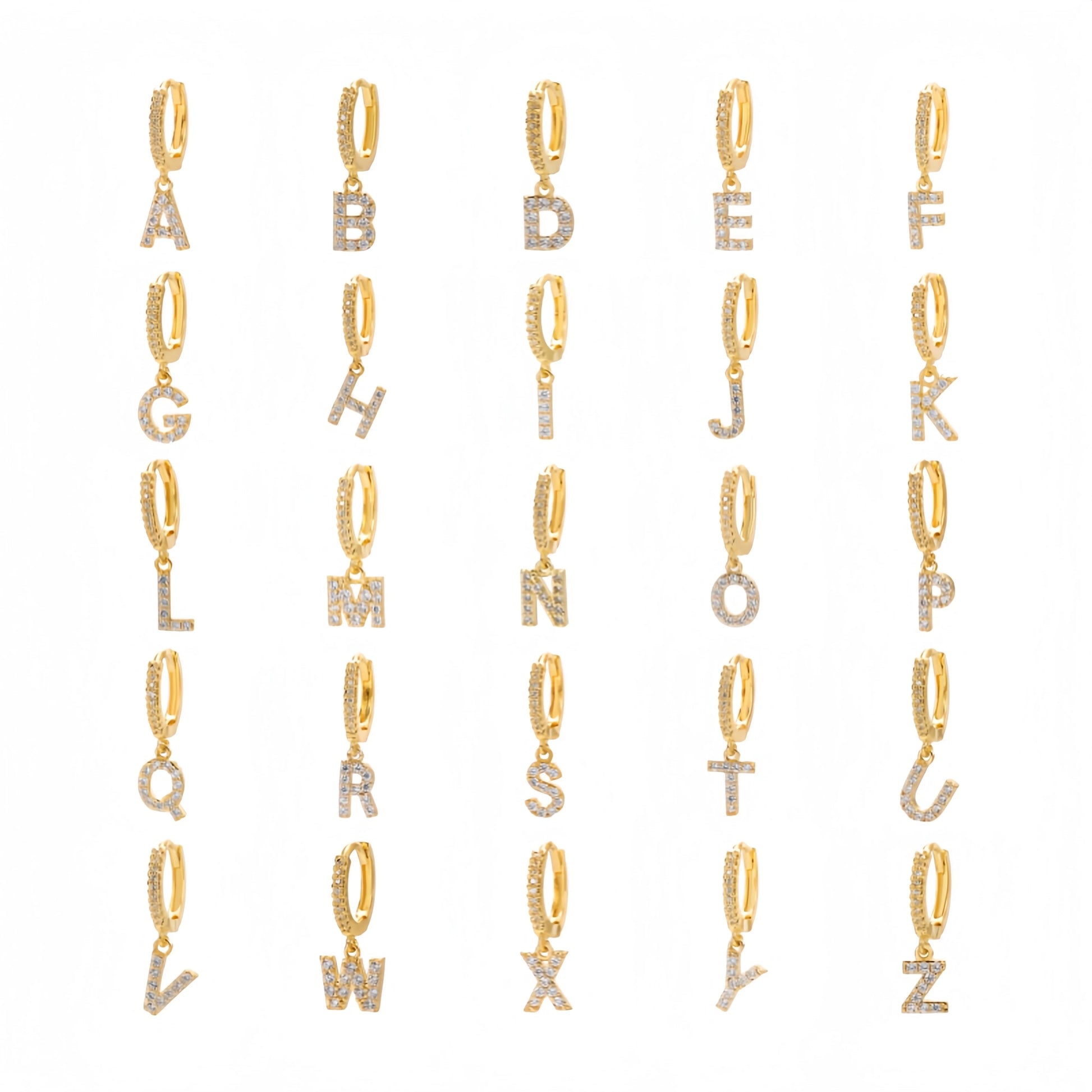 26 English Letter Ear Cuff Pendant Inlaid Zircon 18K Gold Plated Brass Jewelry Dainty Initial Alphabet Earrings for Women
