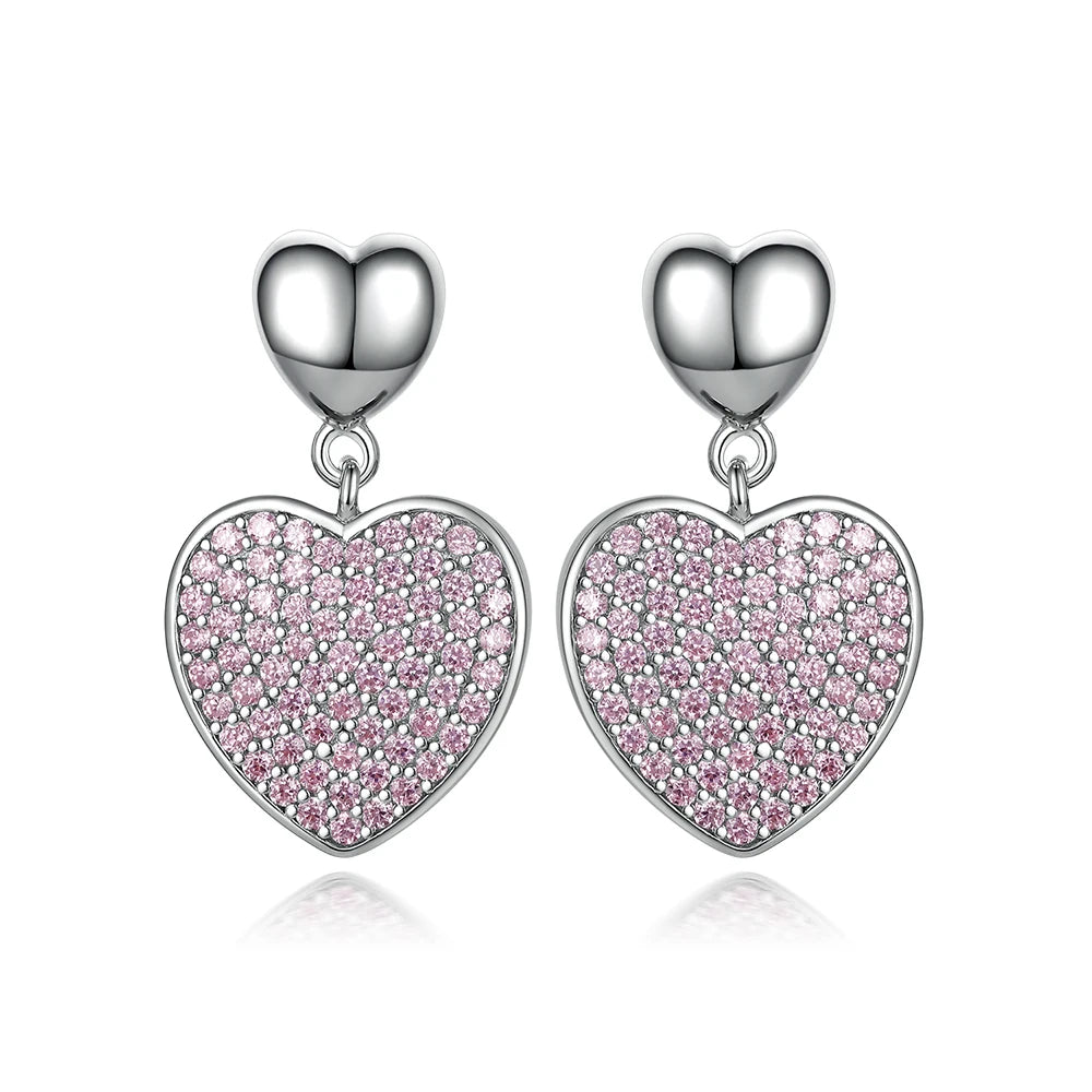 Fine Designer Jewelry Earring 925 Sterling Silver Classic Fashion Dainty Pink Zircon Heart Shape Stud Earrings for Women
