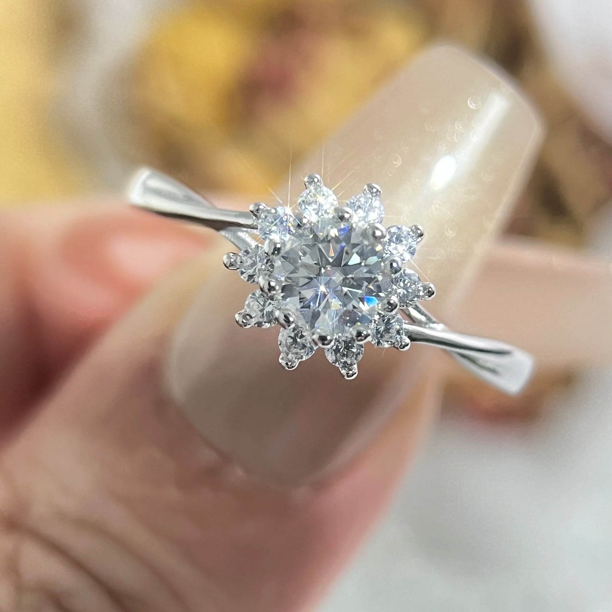 Luxury Sun Flower VVS  Solitaire 5mm D Color  Moissanite Diamond Eternity Ring for Women S925 Sterling Silver Rings Fine Jewe