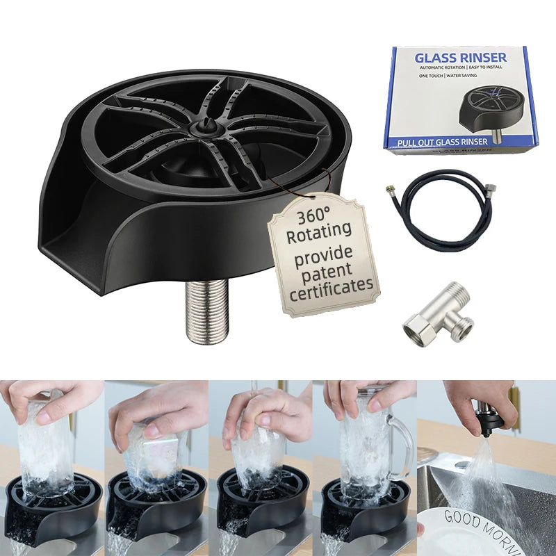 Factory Stock Glass Rinser Kitchen Bar Cafe Bottle Sink Cup Washer Cleaning Cup Tool Automatic ABS Stainless Steel Rinser Gla