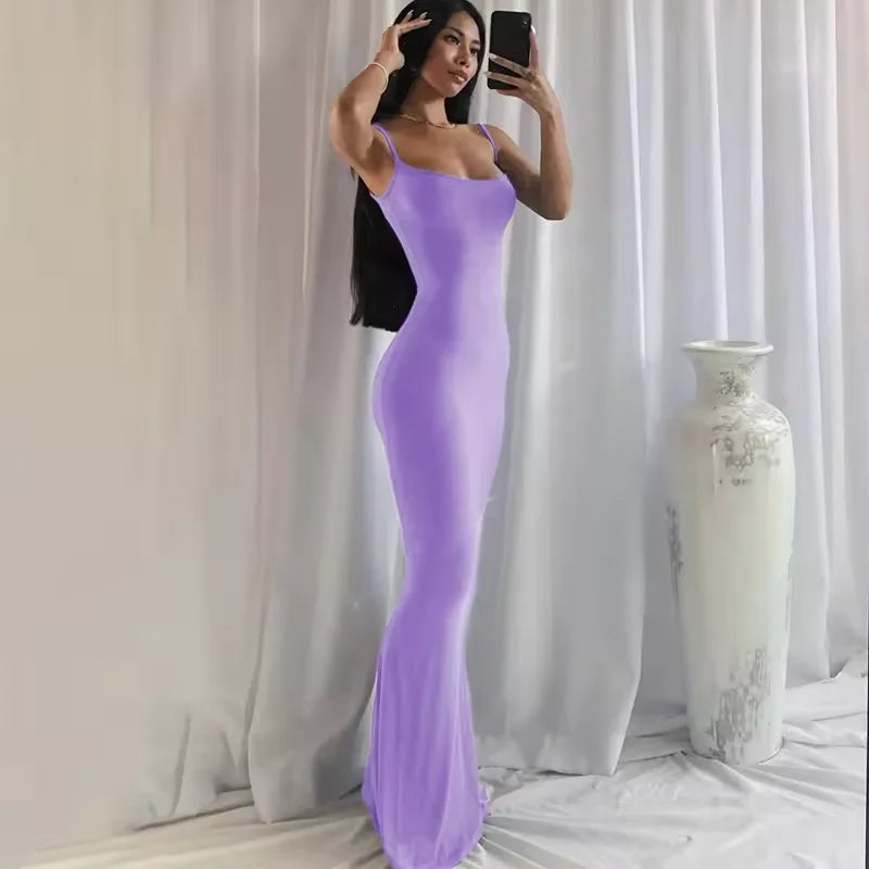 Drop Shipping 2022 Long Elegant Solid Color slip Bodycon Maxi Dress Plus Size Women's Casual Dress