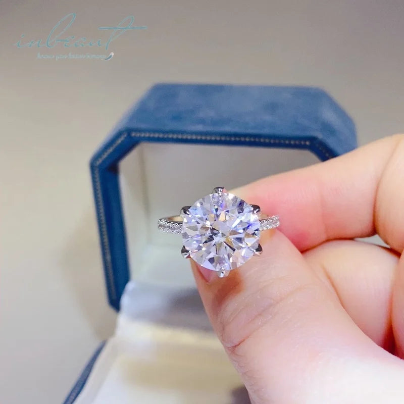 Silver 925 Original 5 Carat Round Brilliant Cut Diamond Test Past D Color Moissanite Wedding Ring Gemstone Jewelry for Women