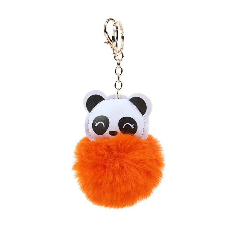 Kawaii Pompom Panda Keychains Bag Pendant Charm Accessories Pu Leather Animal Panda Key Chain Key Ring Rabbit Fur Ball Keycha