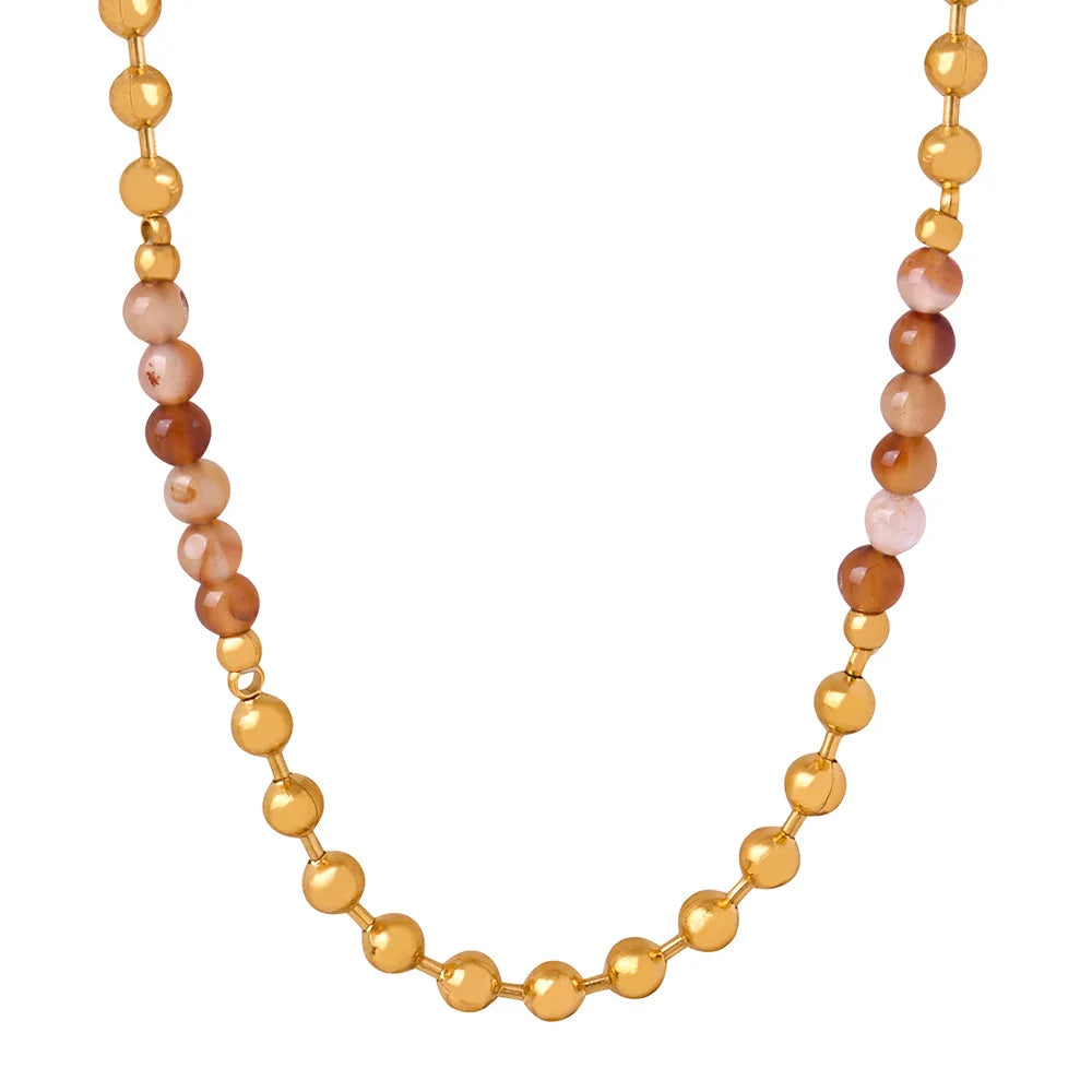 Minimalist Stainless Steel Gold Plated Beaded Necklace Bohemian Multicolored Natural Stone Handmade Beaded Necklace Colliers