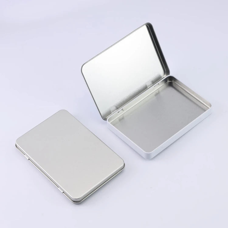 Retangular Thin Hinged White Black Metal Tin Case for Card Makeup Eyeshadow Palette