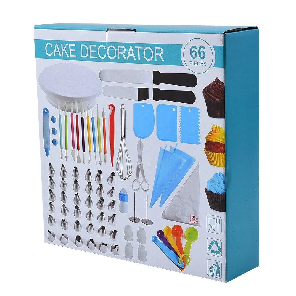 66pcs Cake Decoration Tools with a Base Cake TurntableIcing Tips & Guide Household Kitchen Cake Stencils Decorating Tools