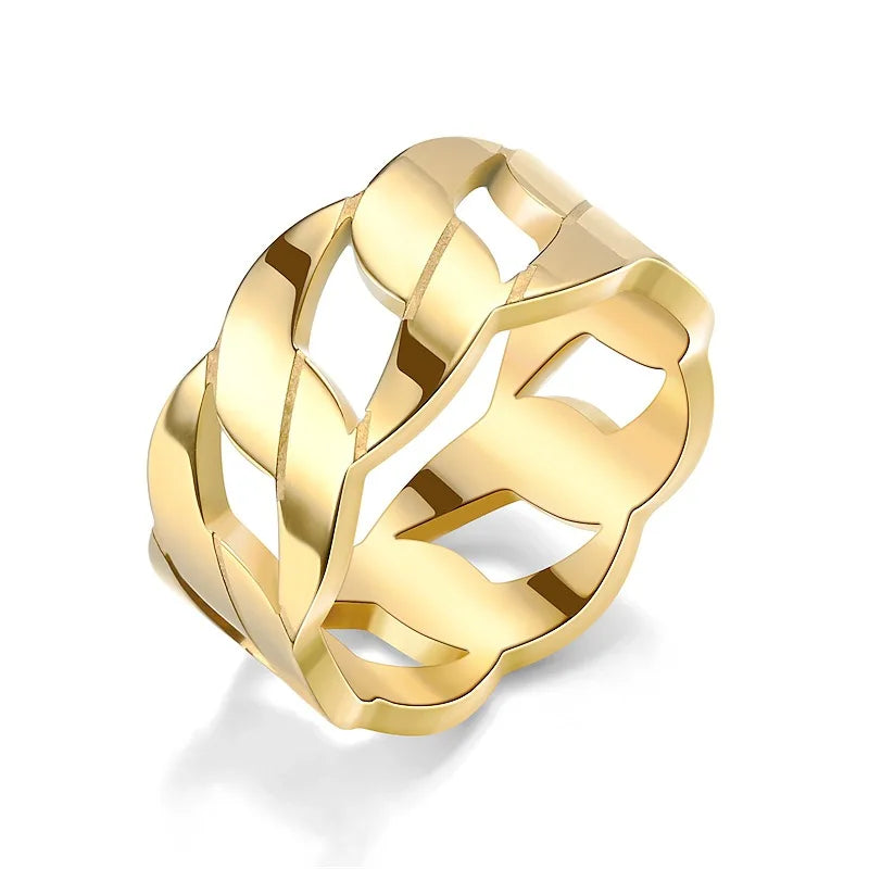 2024 Trendy Titanium Steel Gold Plated Rings Pop Rock Men Rings Chain Carving Stainless Steel Rings for Women